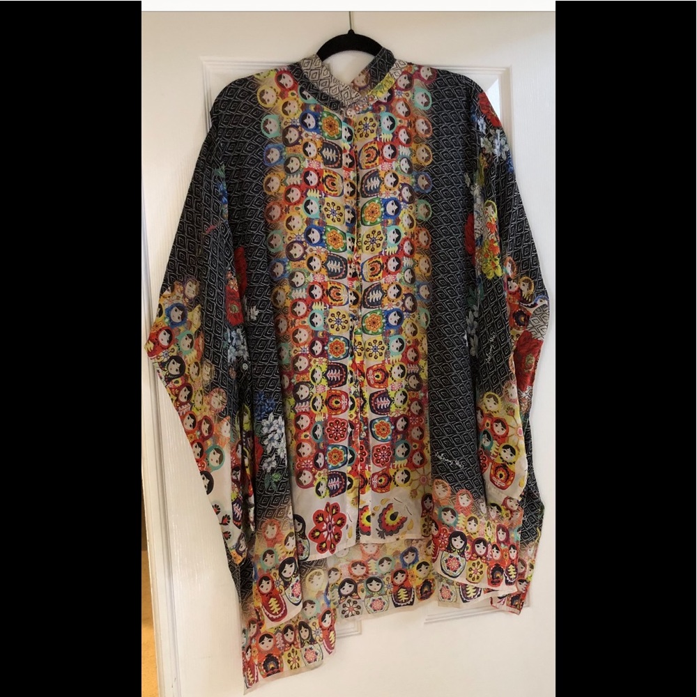 Johnny Was Gorgeous black silk tunic style blouse